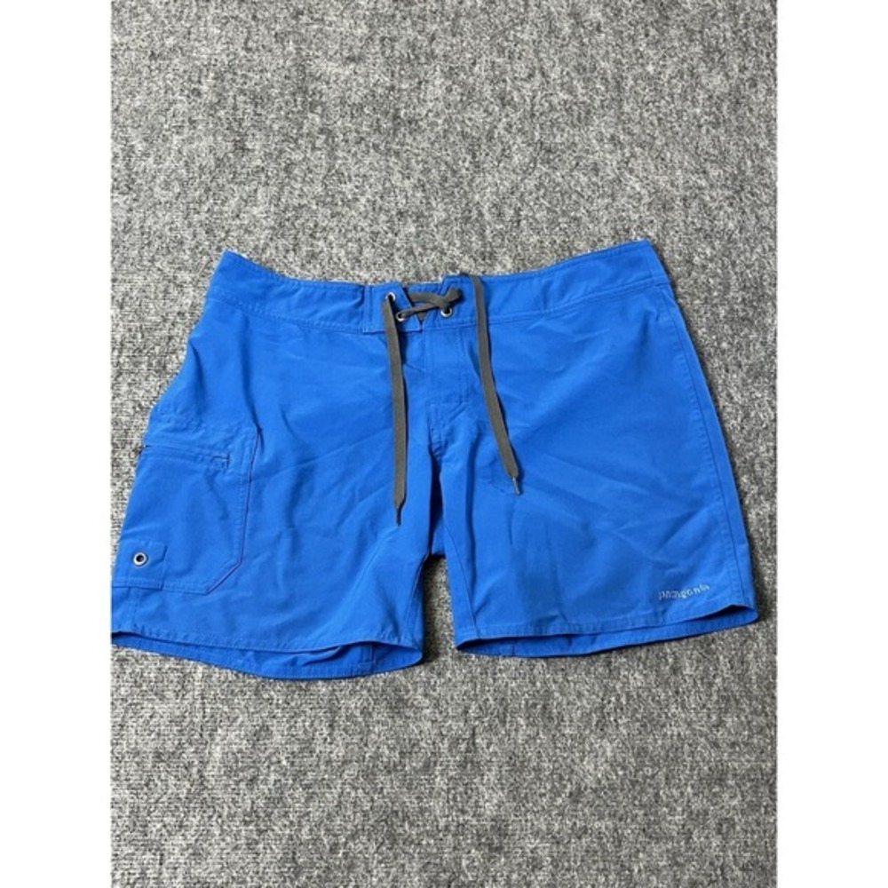 Patagonia Swim Trunks Women 6 Blue Cargo Drawstring Swimwear Pocket Board Shorts